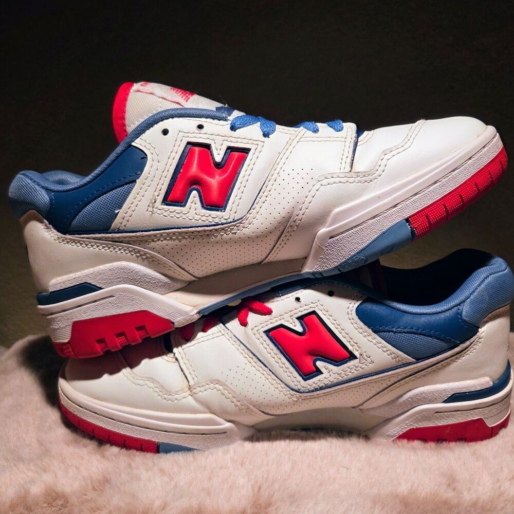 New Balance 550 Red Atlantic Blue Retro Low Top Sneakers Mens 7 Womens 8.5 - Picture 5 of 9